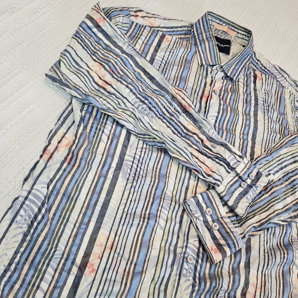 Tommy Bahama Man's Large Stripe & Floral Button Down